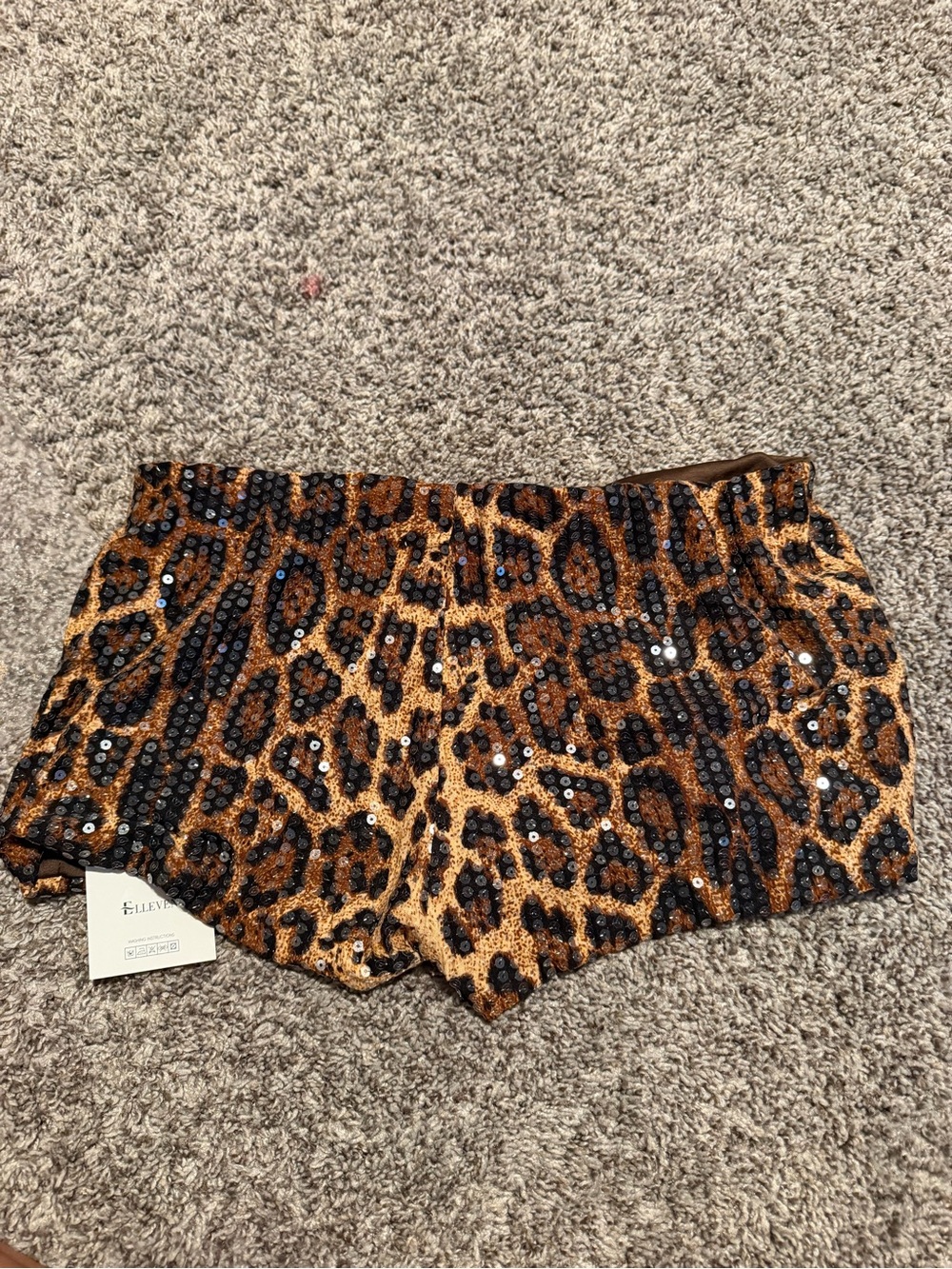 Amazon Leopard Sequin Athletic Shorts — Brown/Black